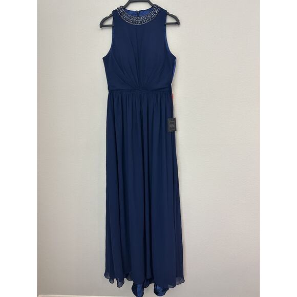 Ieena For Mac Duggal Midnight Blue Sleeveless Embellished Evening Gown Size 8